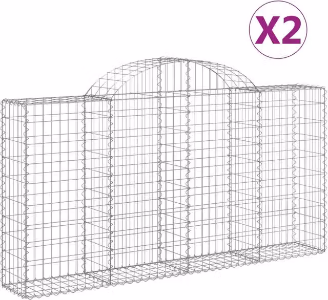 Set di 2 Cesti Gabbioni ad Arco DESIGN IN in Acciaio Zincato Argento L: 200 cm, P: 30 cm, H: 100-120 cm