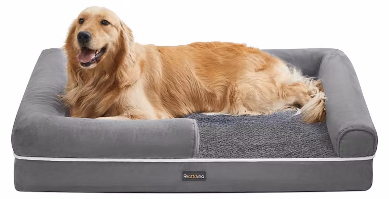 Cuccia ortopedica per cani, colore grigio chiaro - 112 x 81 x 18 cm - imbottitura in peluche e schiuma a coste - base antiscivolo