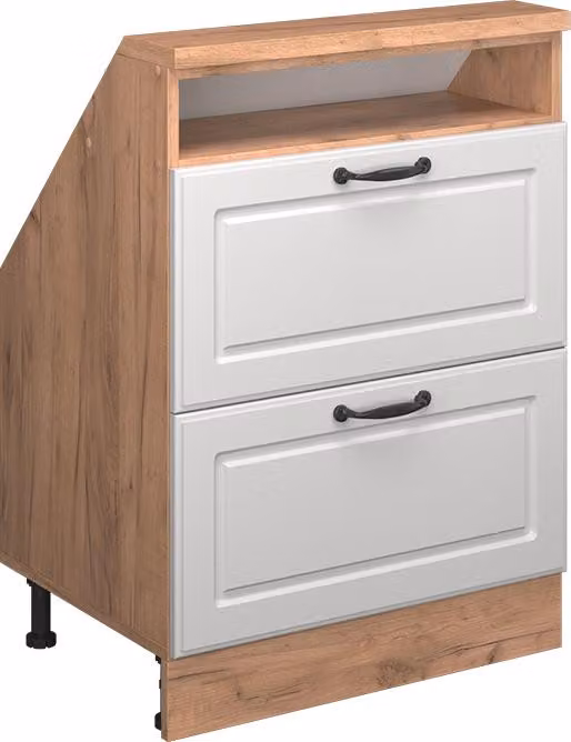 Mobile cucina sottotetto Vicco R-Line Bianco rustico 60 cm con 2 cassetti, Model 58234