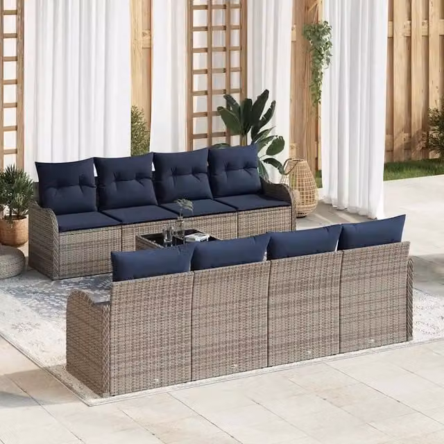 Set di divani 9 pz 8-Numero di posti Grigio polyrattan 3345635
