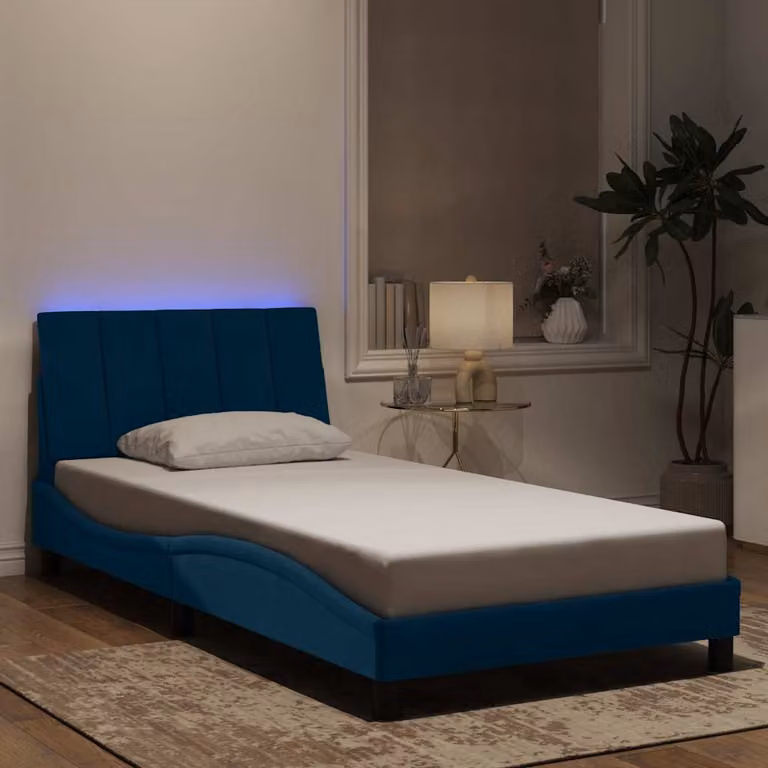 vidaXL Giroletto Hanko in Velluto Blu con LED e Porte USB, L/P: 100 x 200 cm