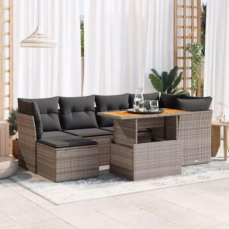 Maison Exclusive - Set da giardino 7 pezzi con cuscini in polyrattan grigio
