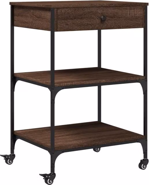 Carrello da cucina in legno multistrato Rovere Marrone con ruote DESIGN IN L/P/H: 60 x 48 x 89,5 cm