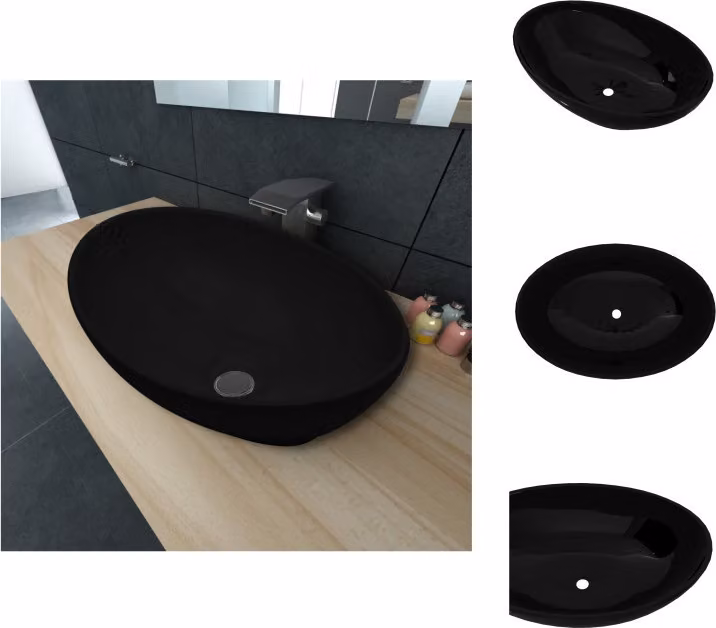 Lavabo in Vetroceramica Oval black 40 x 33 cm - Lavabo da bagno