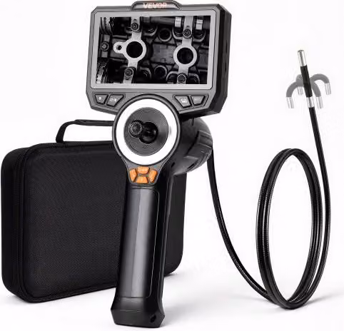 Telecamera Endoscopica Articolata VEVOR con Sonda da 6,2 mm, Luce, Rotazione a 360° in 4 Direzioni, Schermo IPS HD da 4,5'', Zoom 8x, Cavo Flessibile da 1,5 m Impermeabile IP67, Colore Nero