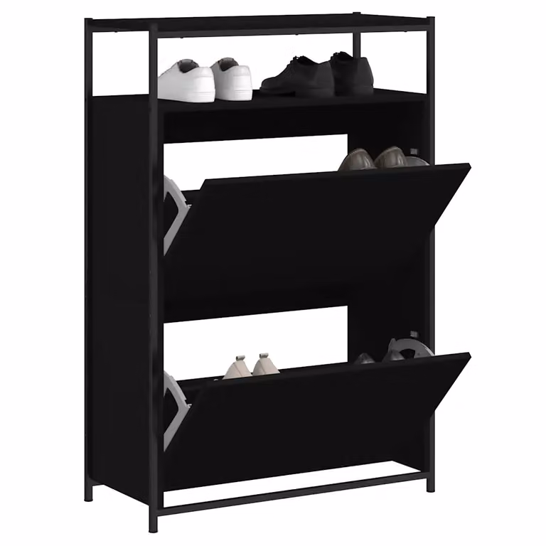 Mobile porta scarpe moderno vidaXL nero con scomparti basculanti e ripiani interni L: 75 cm, P: 34 cm, H: 112 cm