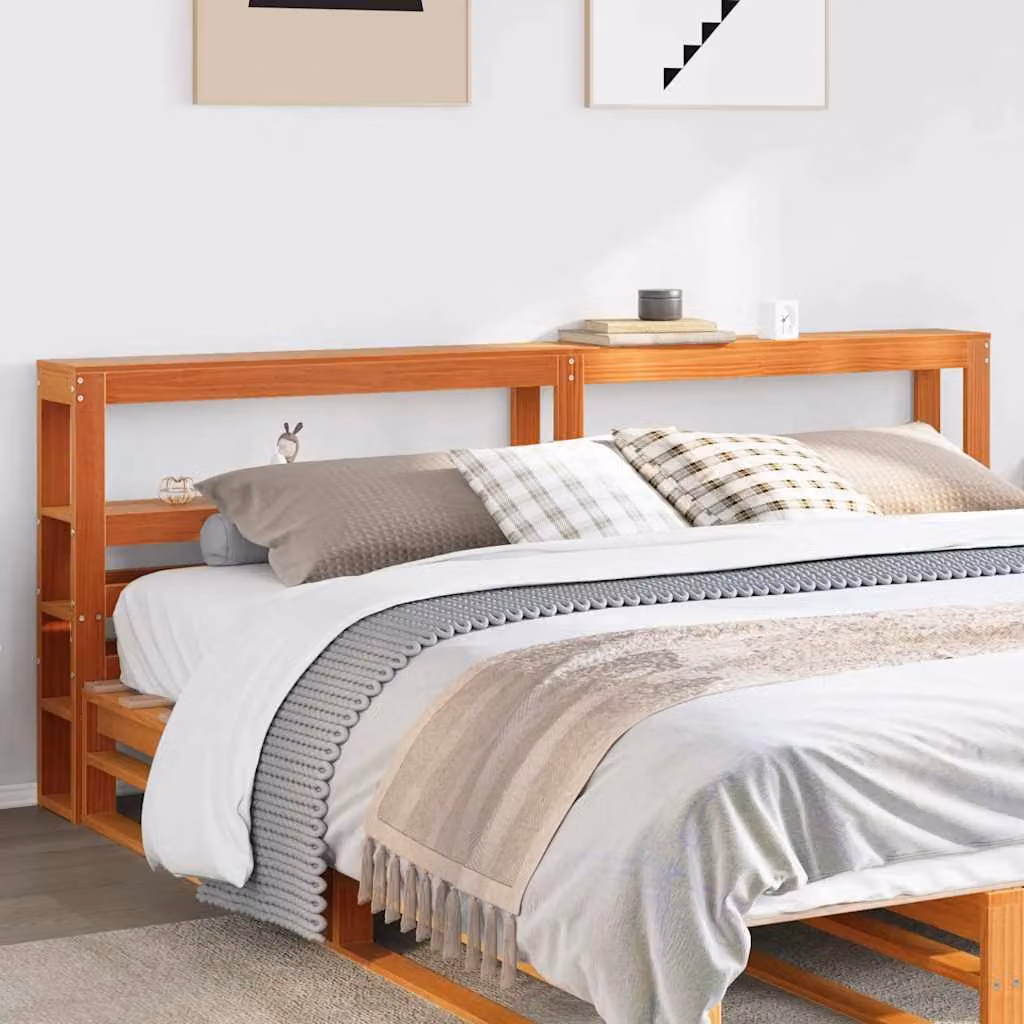 Testiera con Ripiani vidaXL in Legno Massello di Pino Marrone Cera L: 200 cm, P: 200 cm, H: 82 cm – 1
