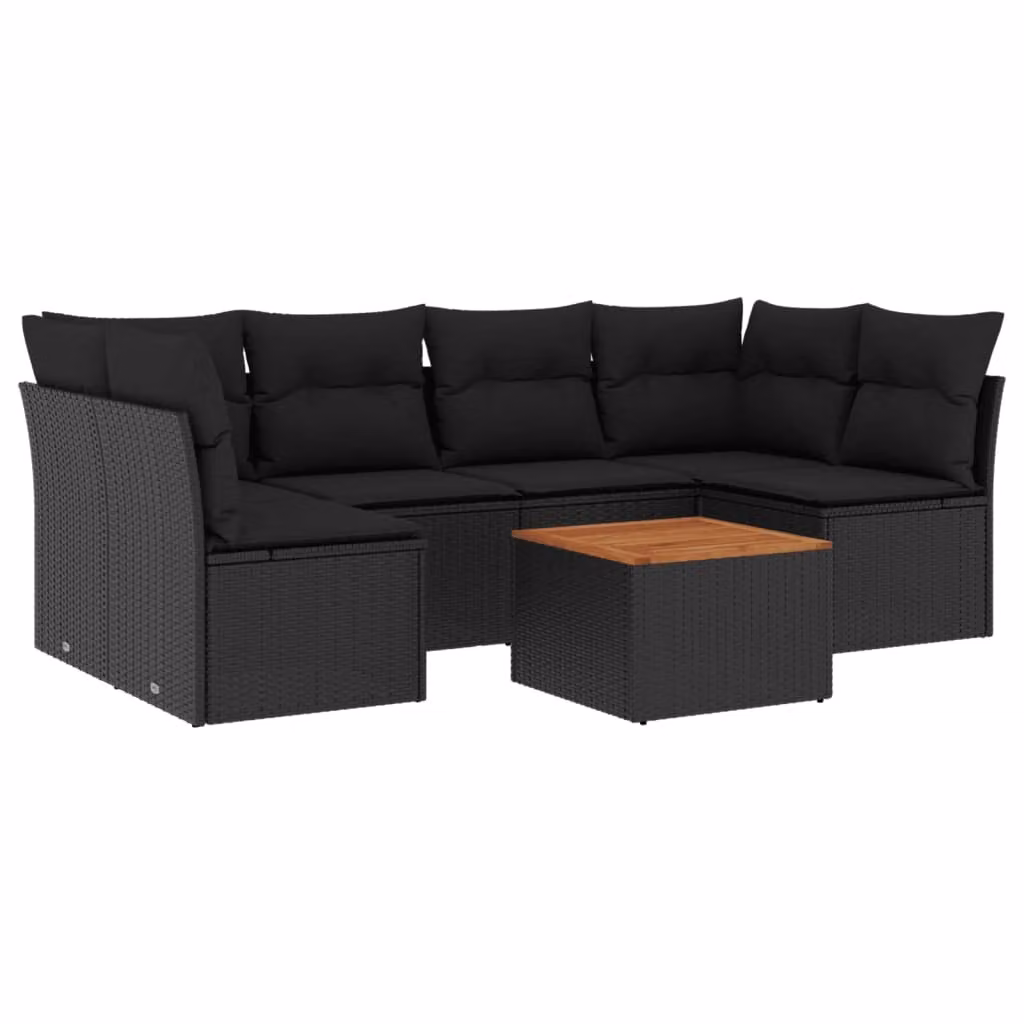 Set Divani da Giardino con Cuscini 7pz Nero Polyrattan