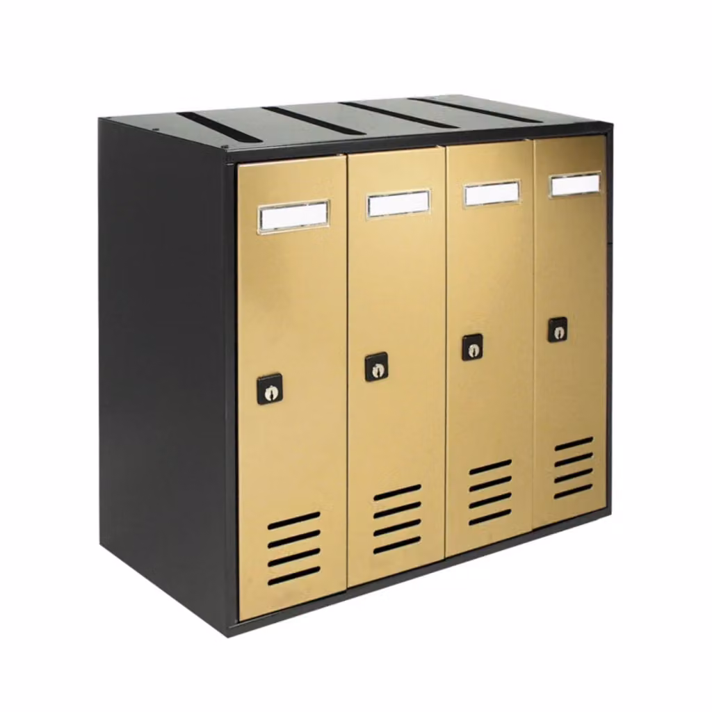 ALUBOX CUBO Cassette Postali Condominiali da 4 Posti in Lamiera Zincata, Colore Antracite con Sportelli Oro, L/P/H: 38,5 x 43 x 25 cm – 2