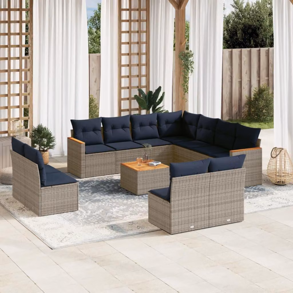 Maison Exclusive - Set da giardino 12 pezzi con cuscini, grigio, polyrattan