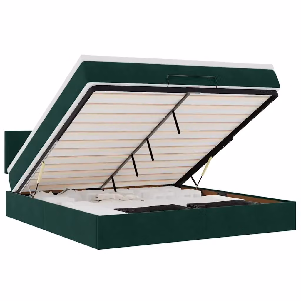 Letto con contenitore a sollevamento vidaXL in velluto verde e bianco con materasso a molle L: 160 cm, P: 200 cm, H: 88 cm – 2