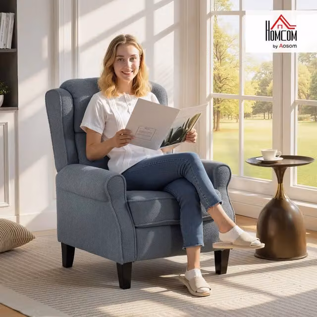 Fauteuil Inclinable en Polaire Teddy Repose-Pieds Extensible Gris