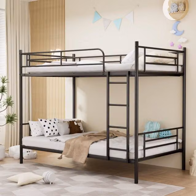 Letto a castello in acciaio nero 90 x 190 cm con scala