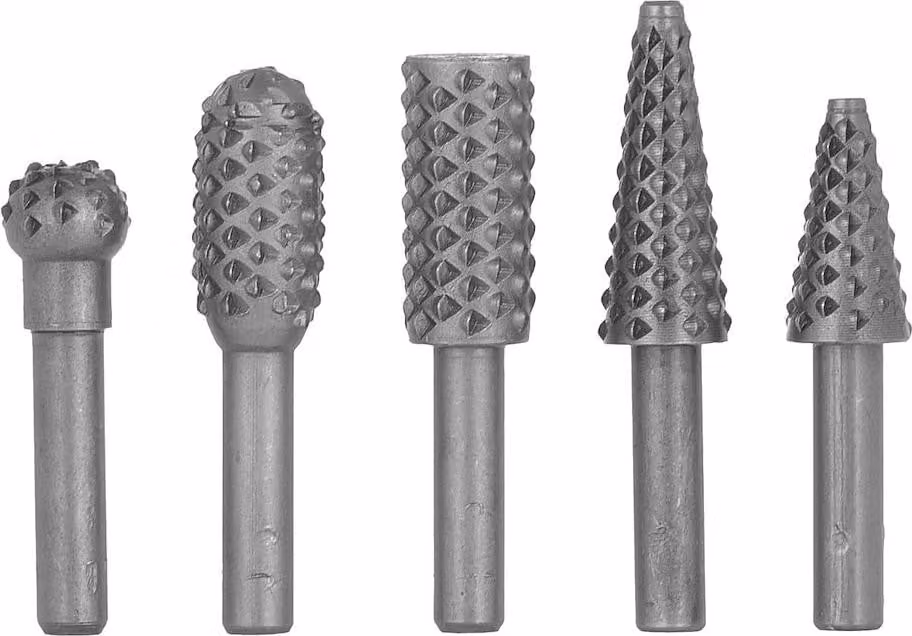 set di 5 pezzi di frese e lime per legno con gambo per una lavorazione precisa del legno e applicazioni versatili, per professionisti e artigiani.