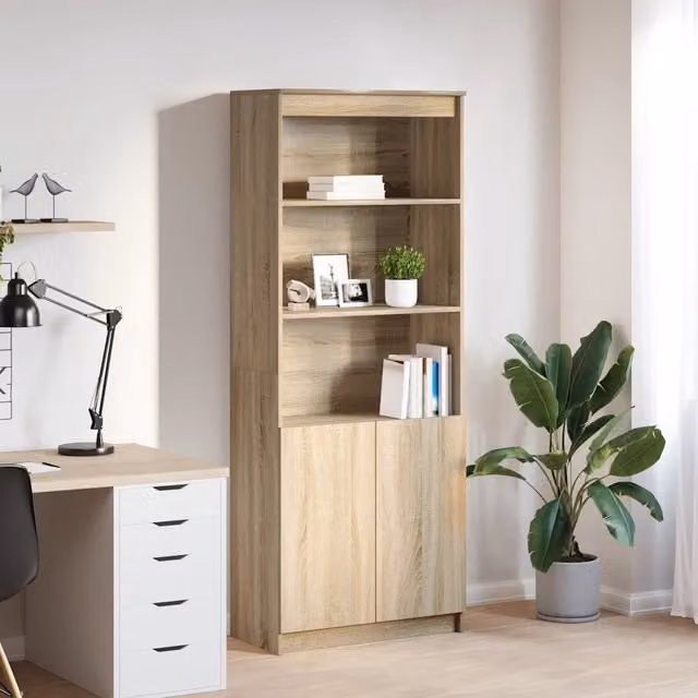 Mobiletto sospeso moderno vidaXL in legno marrone con ante a battente e ripiani interni L 70 x P 20 x H 35 cm – 1