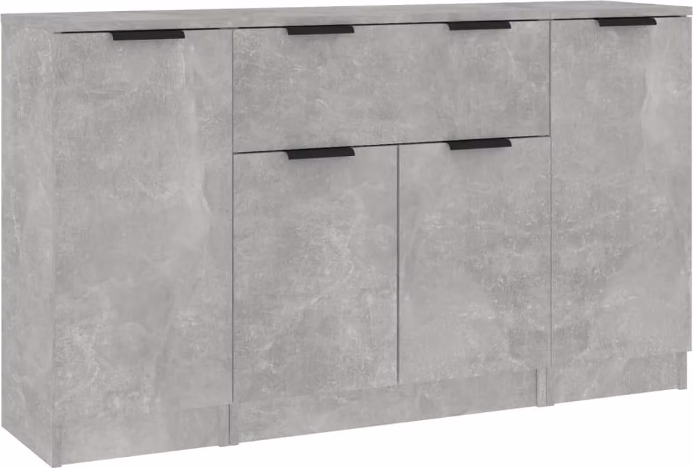 Credenze 3 pz Grigio Cemento in Legno Multistrato