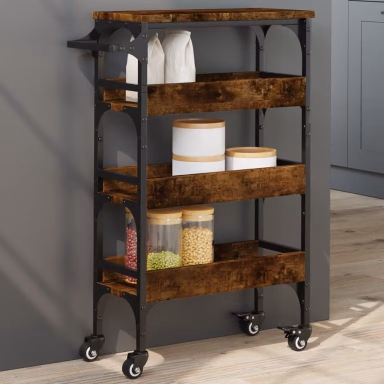 Carrello da cucina vidaXL in legno e metallo stile industriale, colore rovere fumo, L/P/H: 53 x 20 x 76 cm
