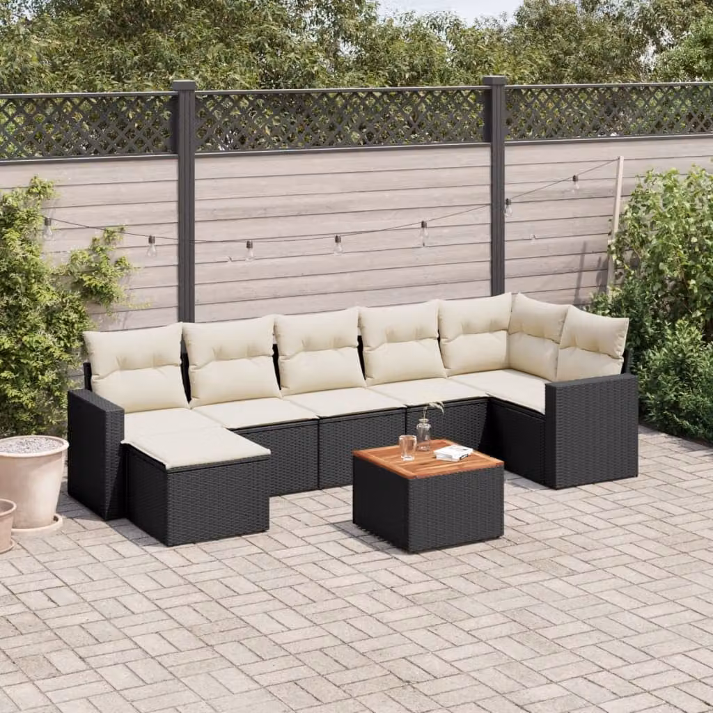 vidaXL Set Divani da Giardino a L con Cuscini 8 pz in Polyrattan Nero e Bianco – 1