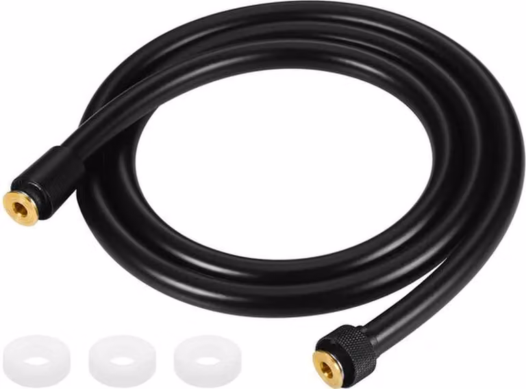 Azomor Tubo flessibile per doccia nero da 1,5 metri con raccordi in ottone a tenuta stagna