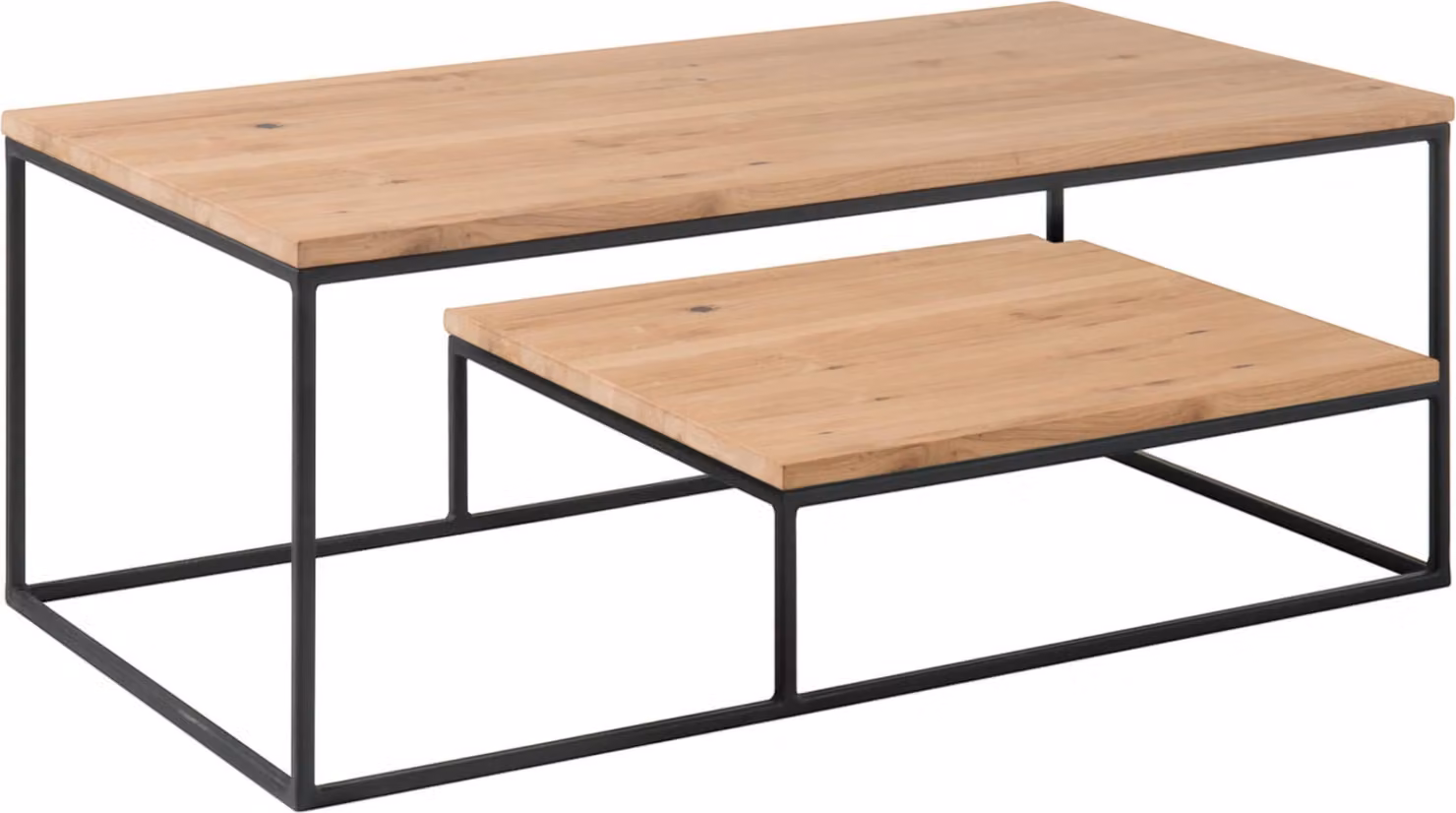 Tavolino THORE 2 in rovere, legno massiccio, struttura in metallo, (LxHxP) 110x42x60 cm
