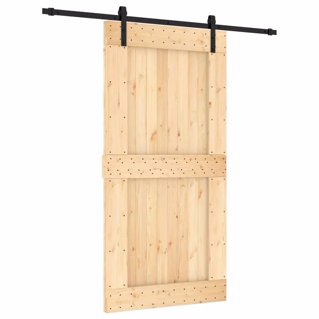 Porta scorrevole moderna vidaXL in legno e acciaio, colore naturale e nero, L: 200 cm, H: 210 cm – 2