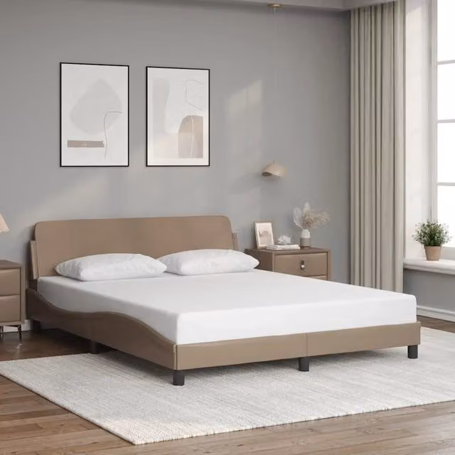 Letto con giroletto Dover vidaXL in similpelle beige, L/P/H: 160 x 200 x 165 cm – 1