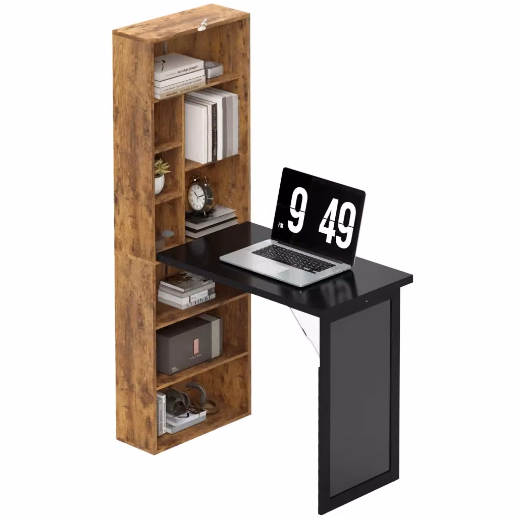 Scrivania angolare Minimal con libreria e scaffale regolabile, marrone, L 98 cm x P 51 cm x H 153 cm – 2