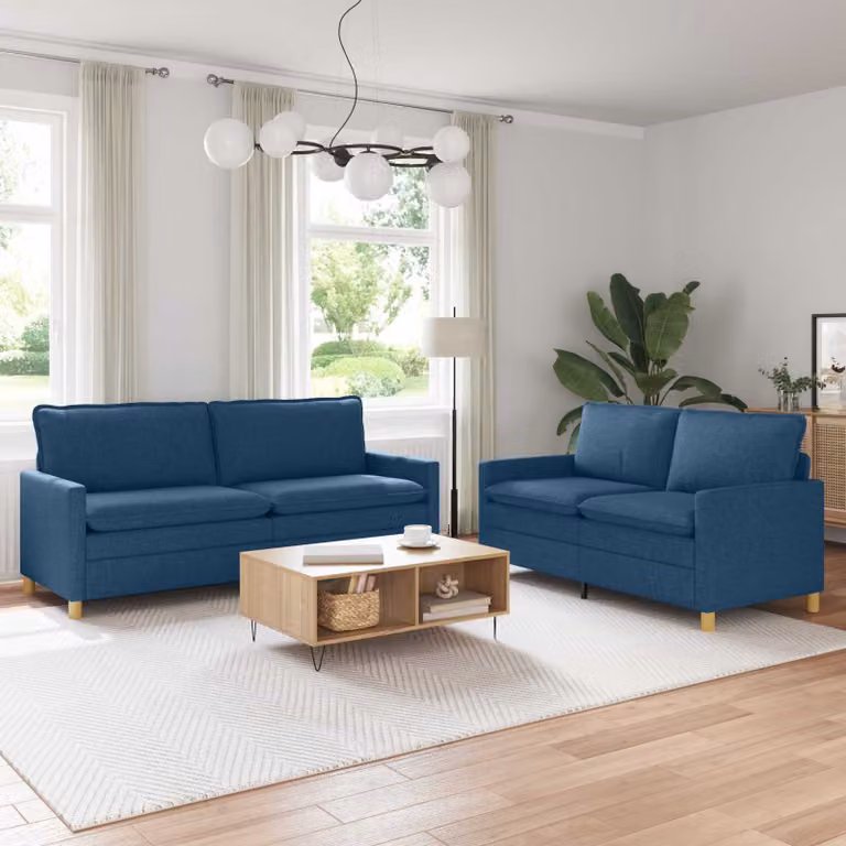 Set di 2 divani moderni vidaXL in tessuto blu con struttura in metallo per il tuo soggiorno