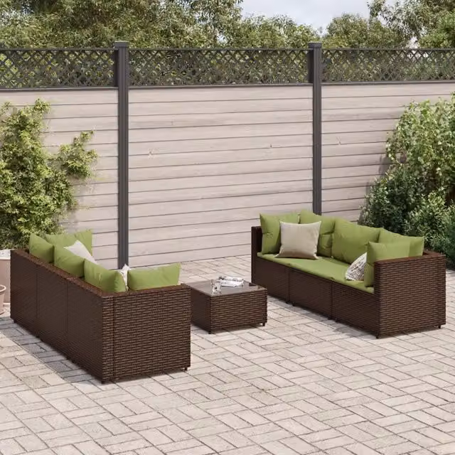 Set Divani da Giardino 7 pz con Cuscini in Polyrattan Marrone 3308030