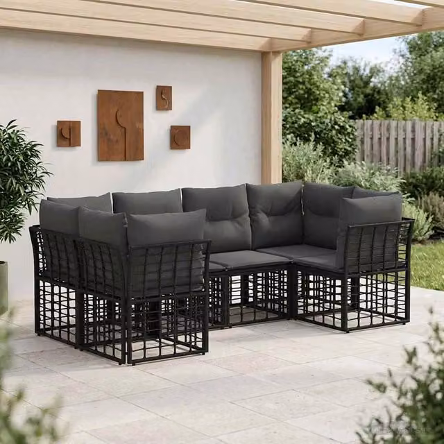 Set di divani da esterno 6 pz Nero Poliestere 3437545