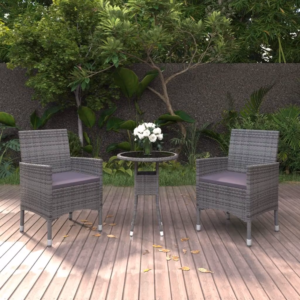 The Living Store Set da pranzo da giardino 3 pz. Set da pranzo da giardino Poly Rattan Grigio