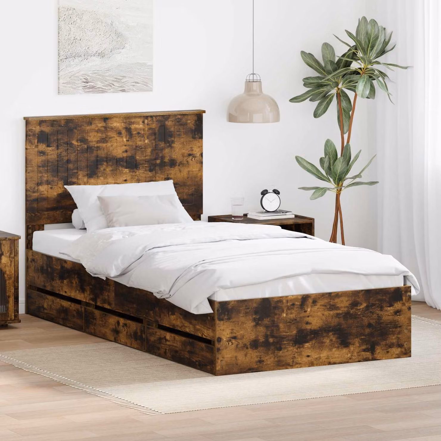 Struttura del letto con cassetto vidaXL in legno Rovere fumé, L 100 x P 200 cm