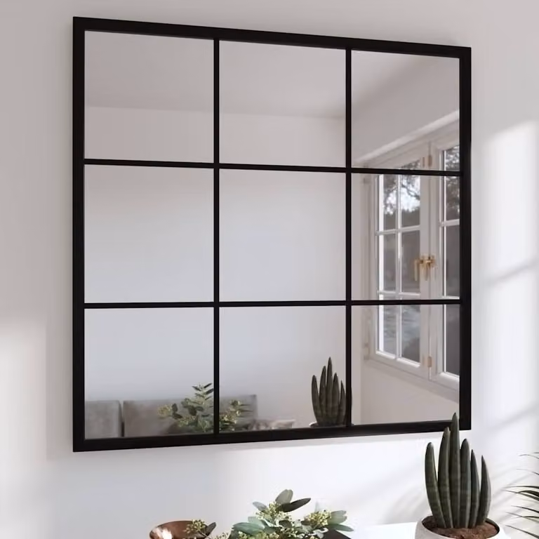 Specchio da parete quadrato vidaXL in metallo e vetro nero L: 60 cm, H: 60 cm