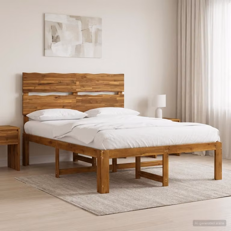 Letto matrimoniale con testiera vidaXL ROSTOCK in legno di acacia marrone L/P/H: 205.5 x 150 x 154 cm