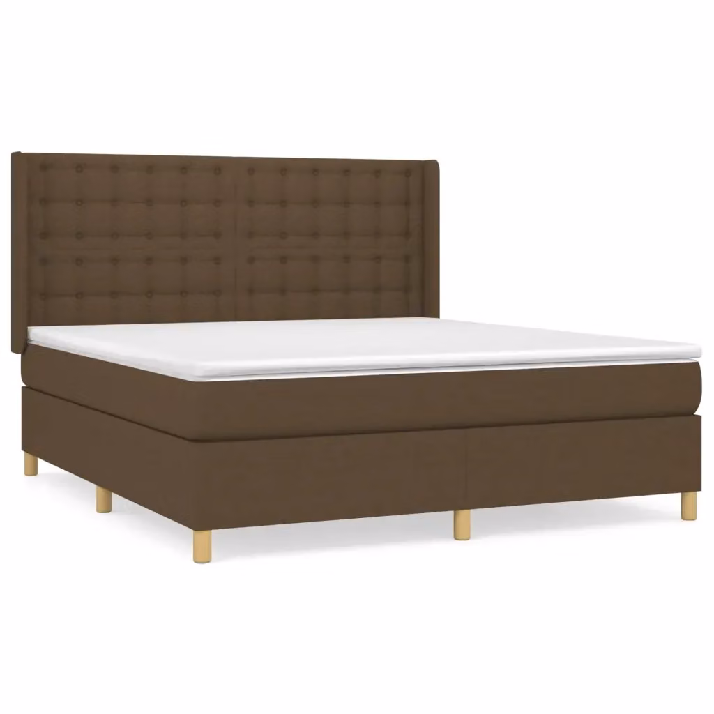 vidaXL Giroletto a Molle con Materasso Ibrido in Tessuto Marrone Scuro e Bianco L/P: 160 x 200 cm – 2