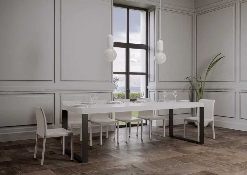 Tavolo allungabile Tekno Premium Bs Com bianco frassino con telaio antracite L: 90-304 cm, P: 90 cm – 2