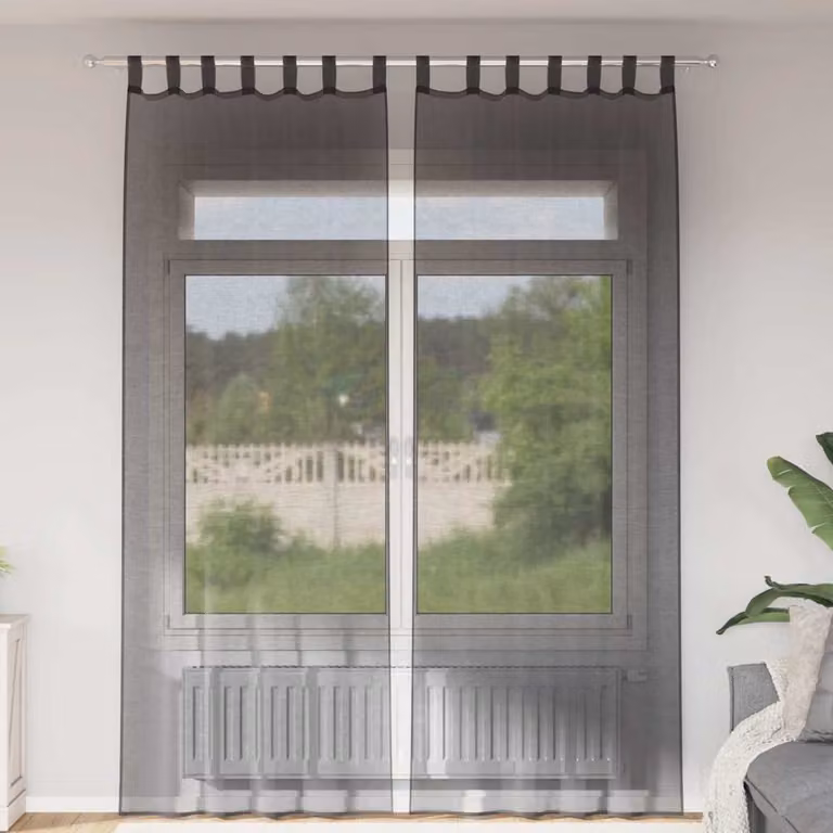 Set di 2 tende in voile semi-trasparenti vidaXL con linguetta, colore nero, L: 140 cm, H: 260 cm