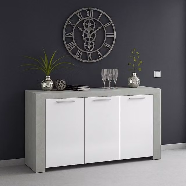 Credenza Amaculi DMORA, Madia moderna a 3 ante in MDF e metallo, Colore Grigio e Bianco, L: 144 cm, P: 42 cm, H: 80 cm – 1