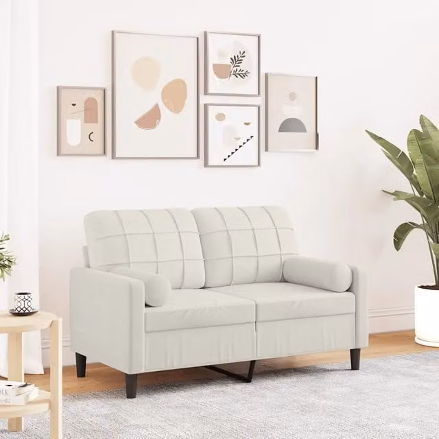 Divano a 2 posti moderno vidaXL in velluto beige con cuscini e coperture rimovibili L: 137 cm, P: 80 cm, H: 77 cm