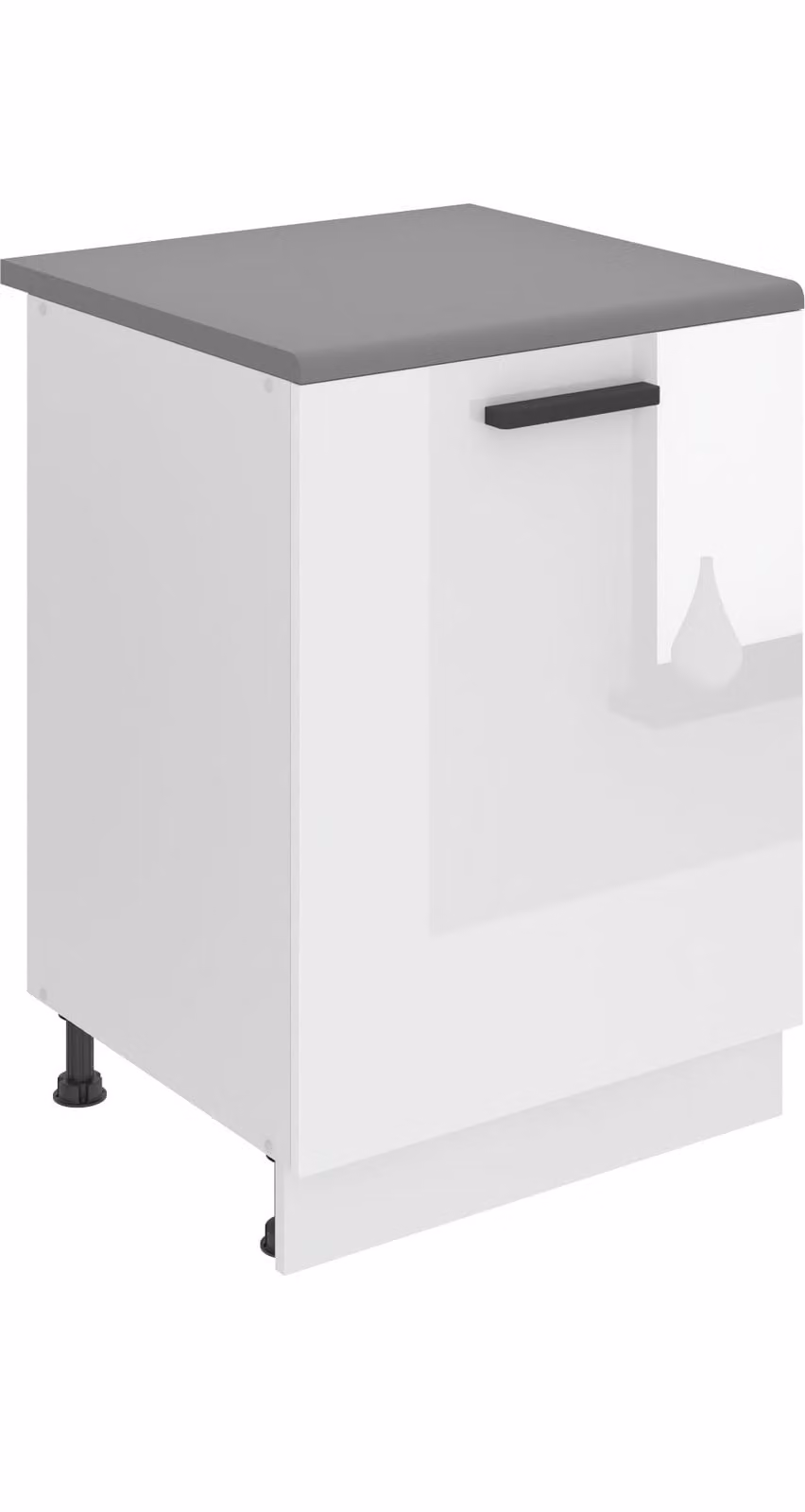 Base da cucina Belini, base da cucina larga 60 cm. Base per cucina SD con piano di lavoro. Mobile da cucina a 1 anta, bianco lucido