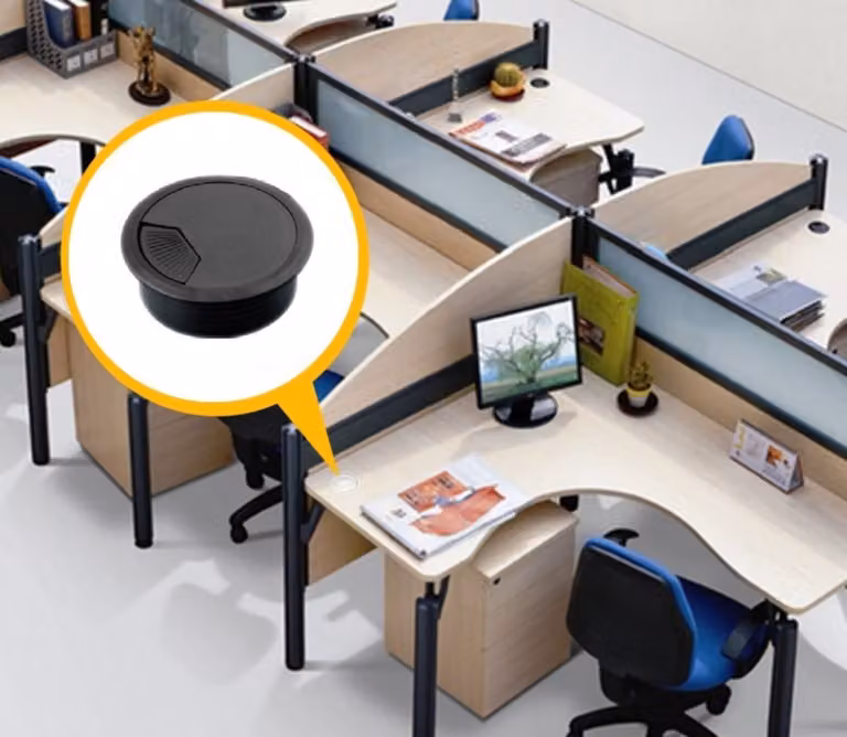 set di 10 passacavi da scrivania 80mm - colore nero - uscita cavi con guarnizione antipolvere per varie scrivanie e piani di lavoro per ufficio | scatola rotonda per cavi in plastica ABS | uscita cavi