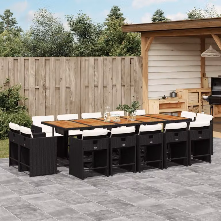 Maison Exclusive - Set da pranzo da giardino 15 pezzi con cuscini in polyrattan nero
