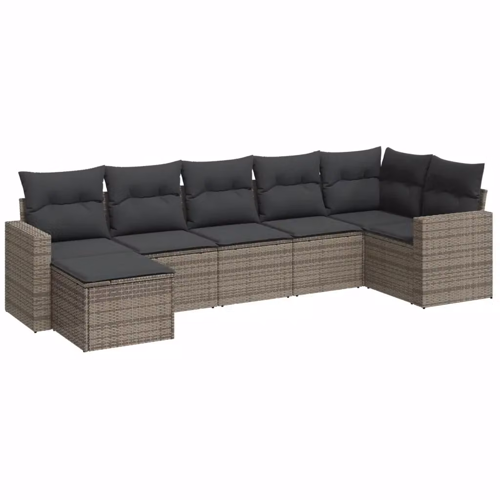 vidaXL Set Divani da Giardino 7 pz a Forma a L con Cuscini Grigio in Polyrattan e Struttura in Acciaio – 2