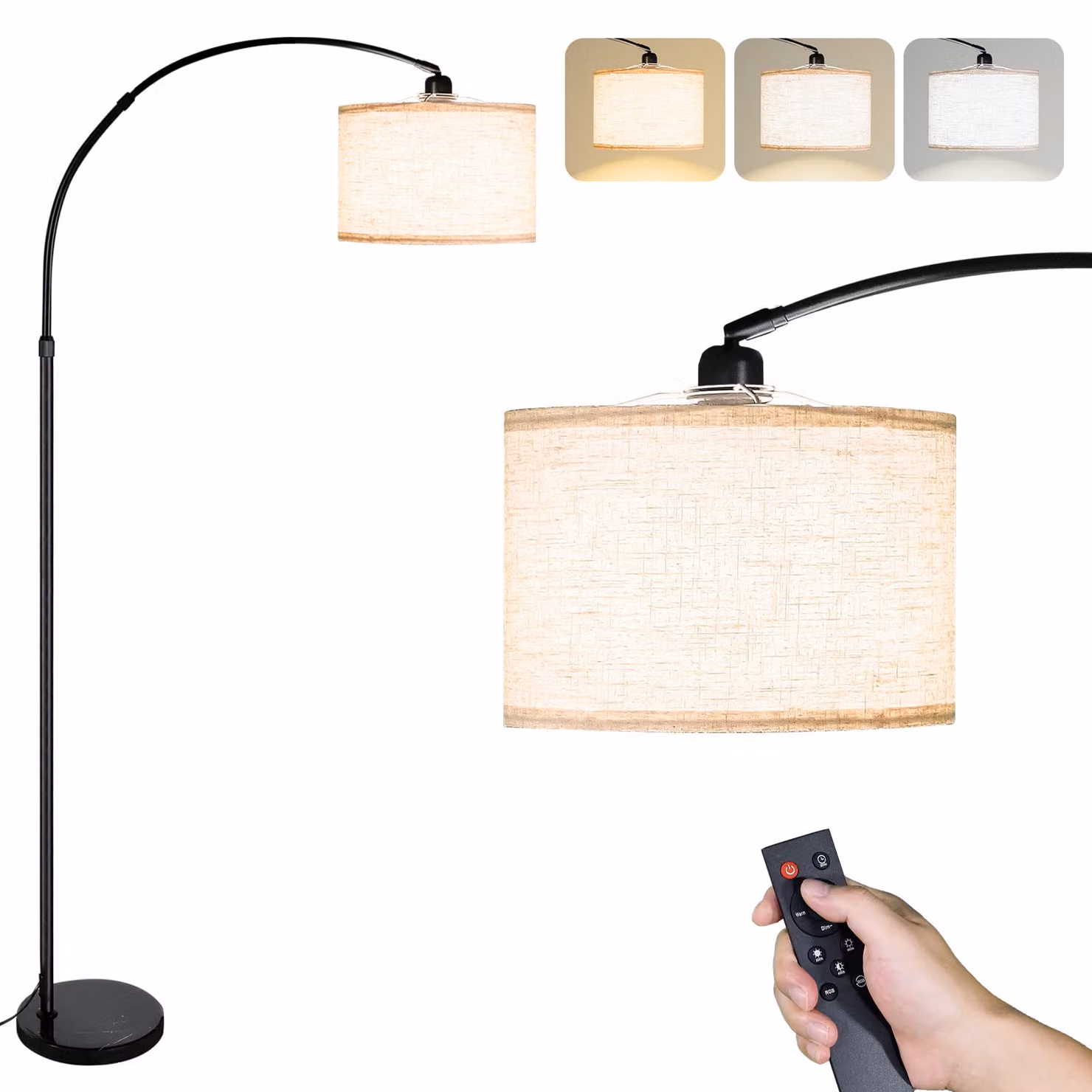 CCLIFE lampada da terra soggiorno lampada ad arco LED E27 lampada da lettura 60W dimmerabile 2700-6000K interruttore a pedale testa della lampada ruotabile a 360°, 165cm-175cm, beige