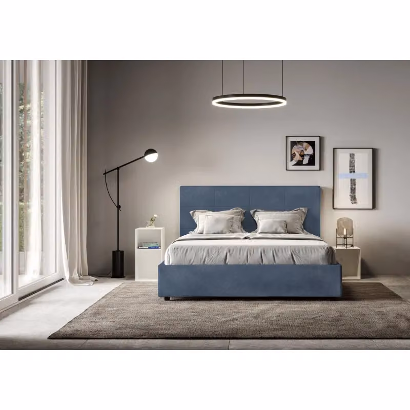Letto matrimoniale alla francese imbottito Ityhome Mika in microfibra blu L/P/H: 220 x 150 x 122 cm – 2