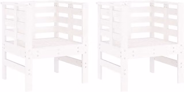 Set di 2 sedie da giardino moderne in legno di pino bianco lacquered, L: 61,5 cm, P: 53 cm, H: 71 cm