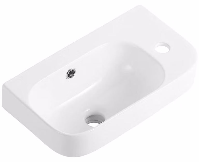CERANO - Lavabo in Vetroceramica - da appendere - Arco - destro - bianco lucido - 45x25,5 cm