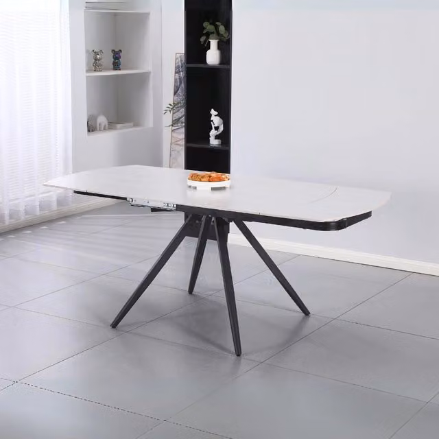 Tavolo girevole allungabile Kitti con piano in ceramica effetto marmo larice beige 120x88x76H