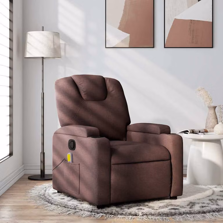 vidaXL Poltrona Reclinabile Relax in Tessuto Marrone con Braccioli e Reclinazione Manuale
