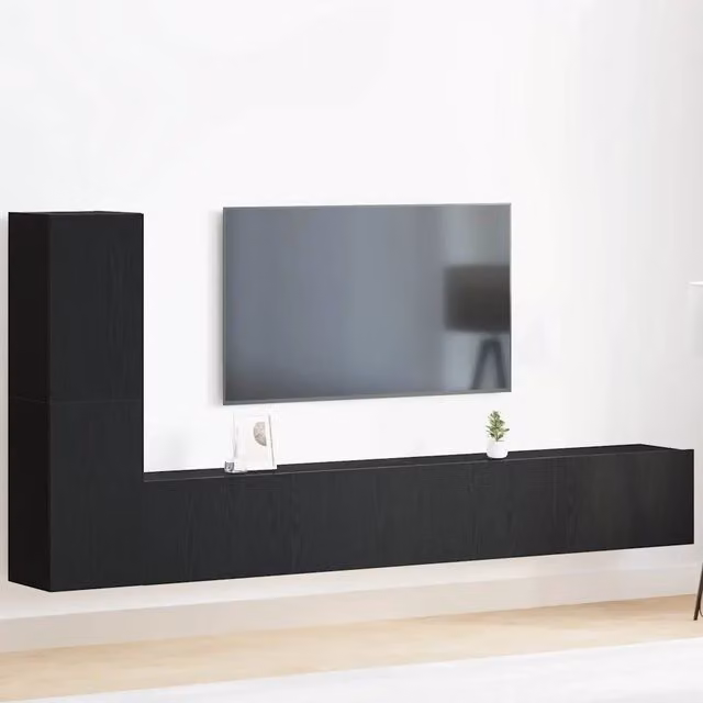 Set mobile TV Montaggio a parete-Credenza per TV Rovere Nero Legno multistrato 145463
